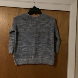 Chaps Women's Heathered Blue Crew Neck Crop  3/4 Sleeve Sweater